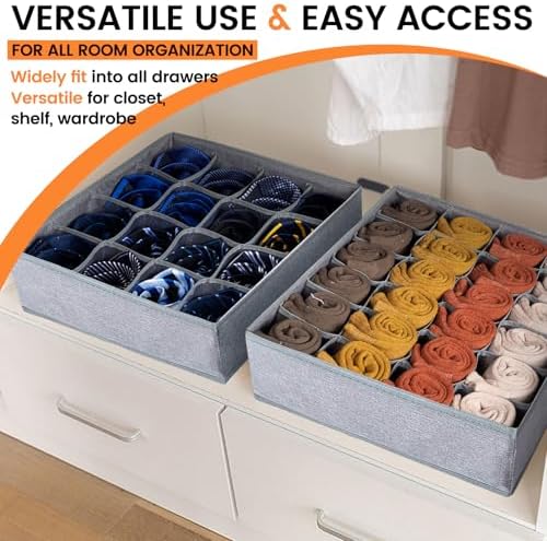 Criusia 3 Pack Sock Underwear Drawer Organizer Dividers, 64 Cell