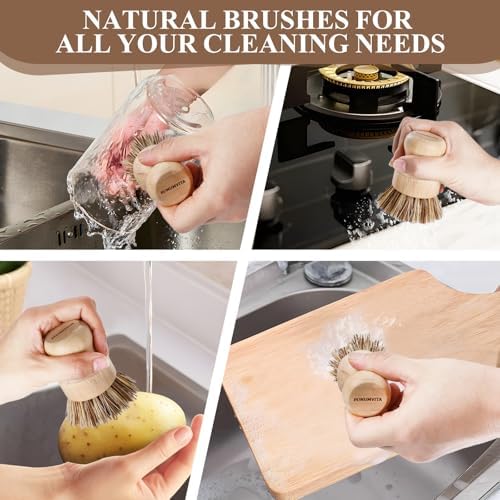 4-Pack Bamboo Dish Brush Set with Palm Fiber
