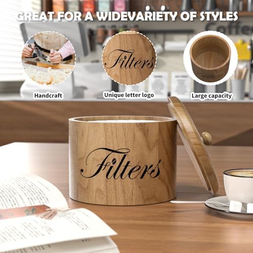 Coffee Filter Holder, Wooden Coffee Filter Storage with Lid