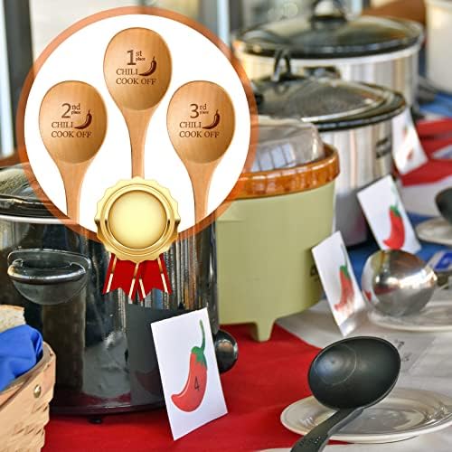 Set of 3 Chili Cook Off Trophies Prizes, 1st, 2nd, 3rd, Wooden Spoons