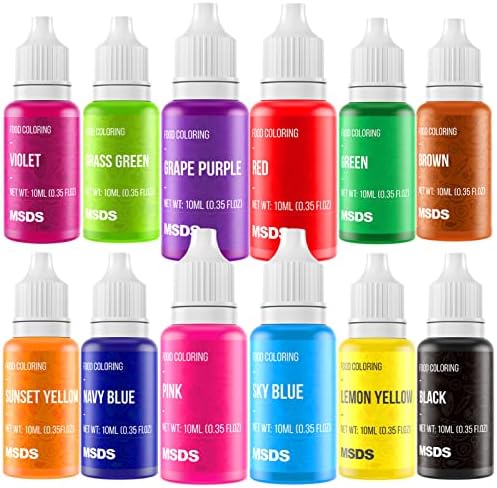 Food Coloring Liquid Set - 12 Vibrant Color Food Grade, Food Coloring