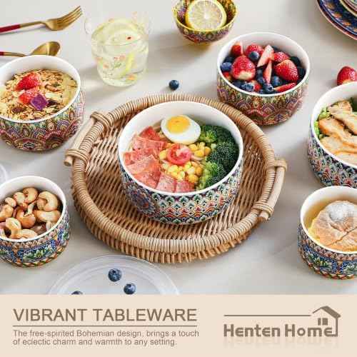 Henten Home Ceramic Serving Bowls with Lid, Boho Nesting Bowl Set of 3