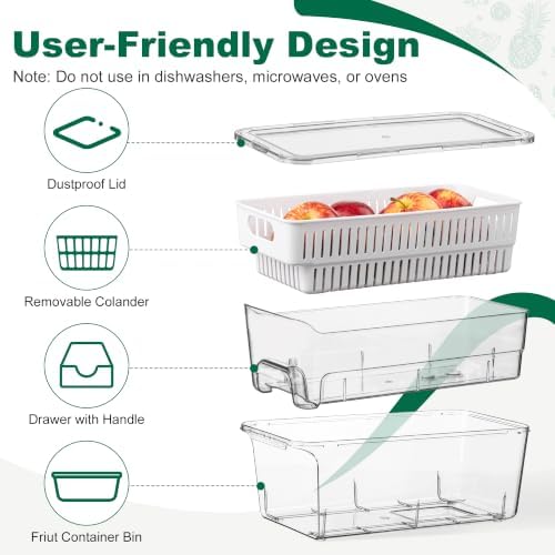 Antimbee Pull-Out Fridge Organizer Bins, 4-Pack, Removable Colander