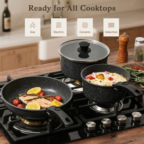 SODAY 15Pcs Pots and Pans Set Non Stick, Detachable Handle, Induction