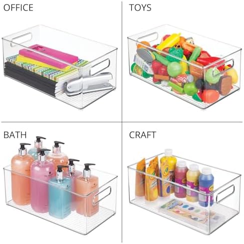 mDesign Plastic Deep Bin Organizer Caddy Container w/ Handles for