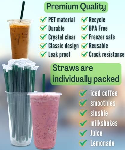 Cappatua [100 SETS] 32 oz Clear Plastic Cups with Lids and STRAWS