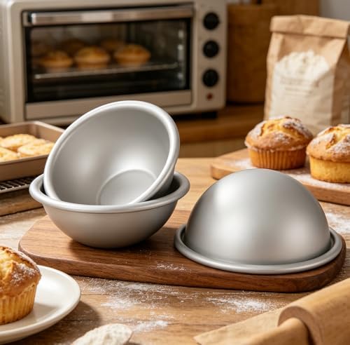 4 Inch Sphere Cake Pan Set, Aluminum Alloy Cute 3D Hemisphere Mold