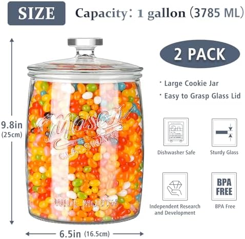 Folinstall 2 Pack 1 Gallon Glass Cookie Jars