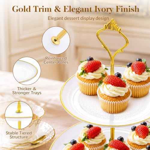 13 Pcs Dessert Display Set, 6 3-Tier Cupcake Stands, 4 Trays & 3 Tongs