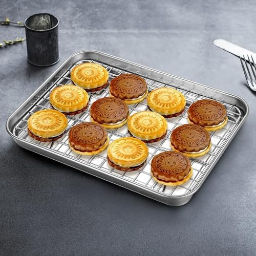 Stainless Steel Baking Sheet Cookie Sheet Pan with Cooling Rack Set of
