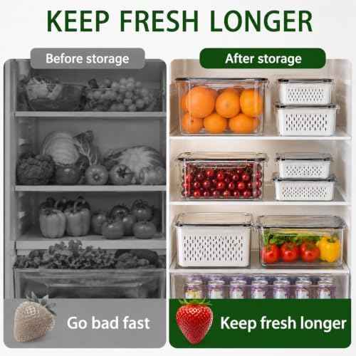 Fruit Storage Containers with Removable Colander and Lid, 8-Pcs