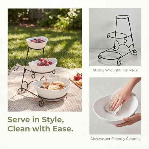 Covzoe 3 Tiered Chip and Dip Serving Set with Metal Stand