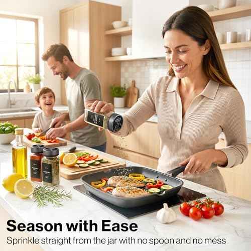 EDELHAUS Glass Spice Jars with Label, Space Gray Sprinkle Lids