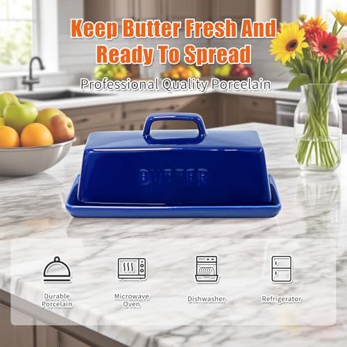GUTE Butter Dish with Lid Ceramic Countertop Storage Navy Blue