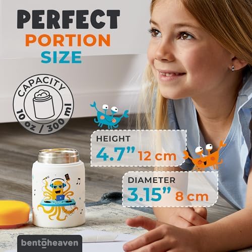 Bentoheaven Kids Food Jar, 10 oz Insulated Hot Food Container, Orange