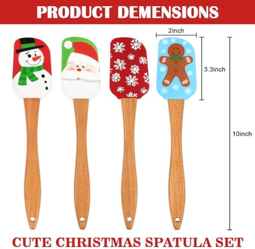 BOYAN 4PCS Christmas Silicone Spatula with Wooden Handle for Baking