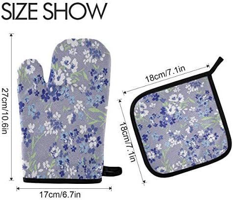 QMXO Summer Floral Flower Oven Mitts Quilted Cotton Lining Potholders