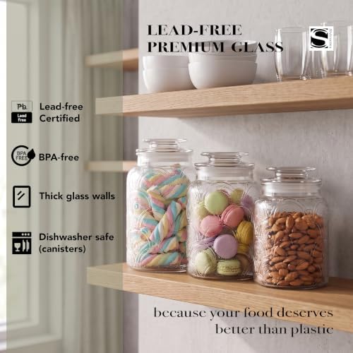 Style Setter Clear Glass Kitchen Canister Set, Retro Design 3PC
