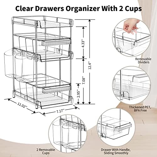 WAKISA 2Pcs Pull Out Organizer and Storage with Cups and Removable