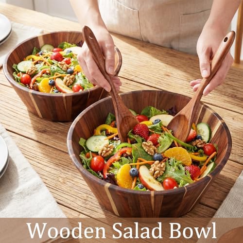Hushee 4 pcs Gaint 12Inch Wooden Salad Bowl Set Large Round Wood Bowls