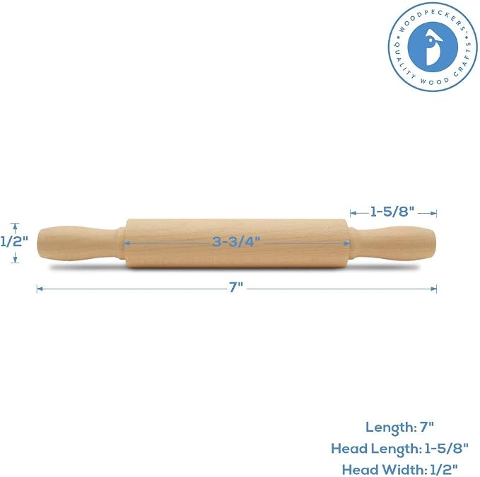 Wooden Mini Rolling Pin, 7 Inches Long, Baking in the Kitchen, Crafting and - Image 2