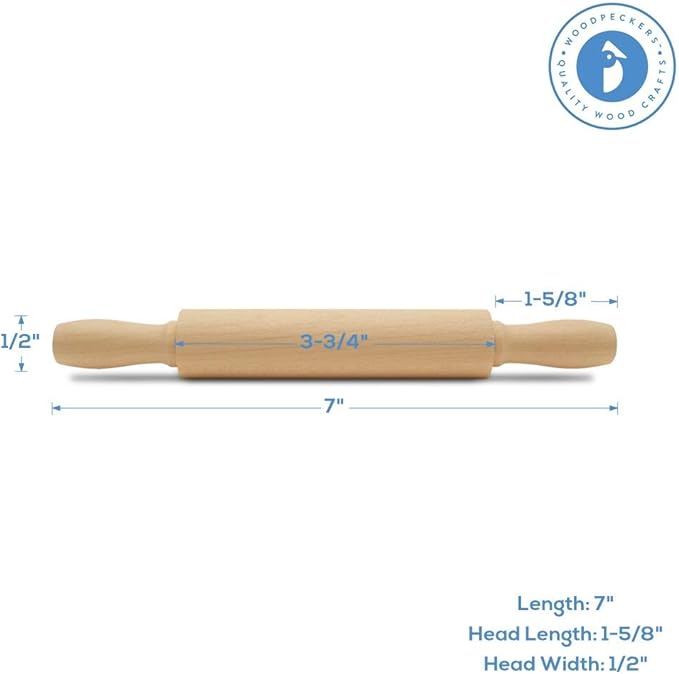 Wooden Mini Rolling Pin, 7 Inches Long, Baking in the Kitchen, Crafting by - Image 2