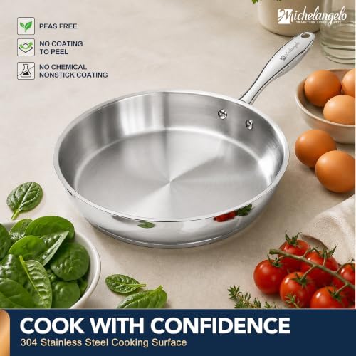 Michelangelo 5-Piece 304 Stainless Steel Cookware Set, Induction Compatible