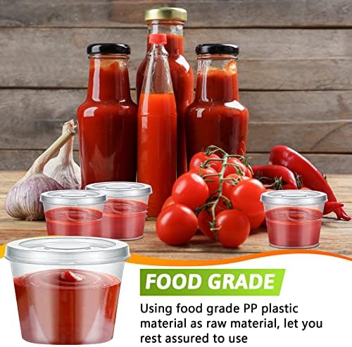 Lounsweer 60 Pack Plastic Condiment Souffle Containers with Attached