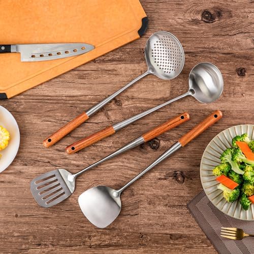 FJNATINH 17inch Wok Spatula and Ladle, Skimmer Spoon, Slotted Turner