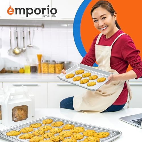 Baking Pan Set - 10.5" x 15" Aluminum Baking Pan with Stainless Steel
