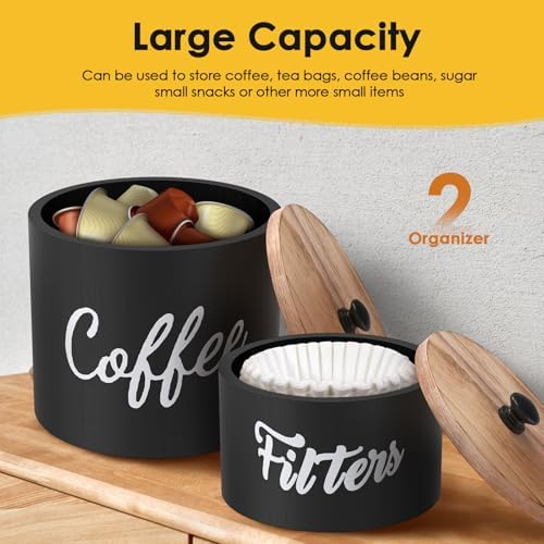 2 Pcs Wood Coffee Filter Holder, Coffee Storage Container Dispenser