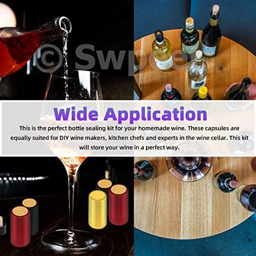 Swpeet 100Pcs 3 Colors Gold Black Red PVC Heat Shrink Capsules and