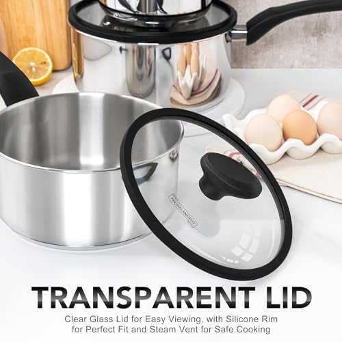 MICHELANGELO Stainless Steel Saucepan with Lid 1QT & 2QT & 3QT, Triply Stainless Steel Saucepans with Bakelite Handle, Premium Nonstick Sauce Pot Set for Kitchen Cooking, Induction Compatible
