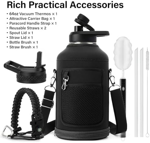 DYSANKY Insulated Water Bottle with Straw Lid & Portable Carrier Bag