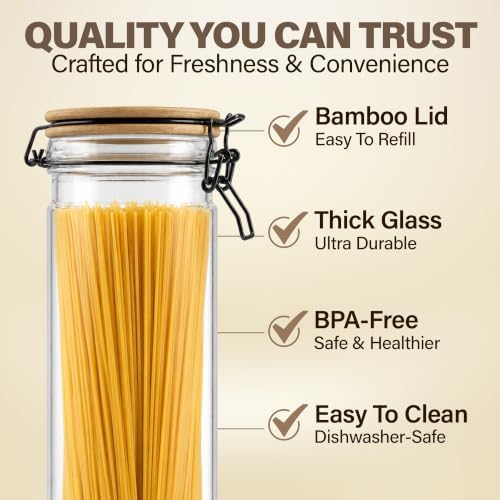 (3 Pack) 69oz Tall Airtight Glass Jars With Bamboo Lids, Food Storage