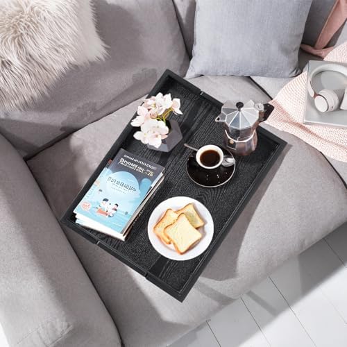 Large Black Solid Wood Decorative Ottoman Tray, 17 x 13 x 2 Inches
