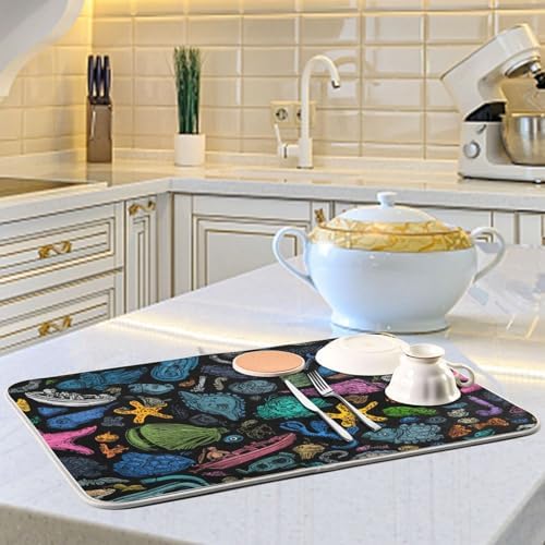 OTVEE Underwater Tool Art Dish Drying Mat for Kitchen Counter