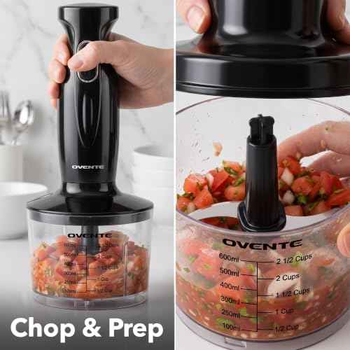 OVENTE Electric Hand Blender Set with 2 Mixing Speeds, 300W Black