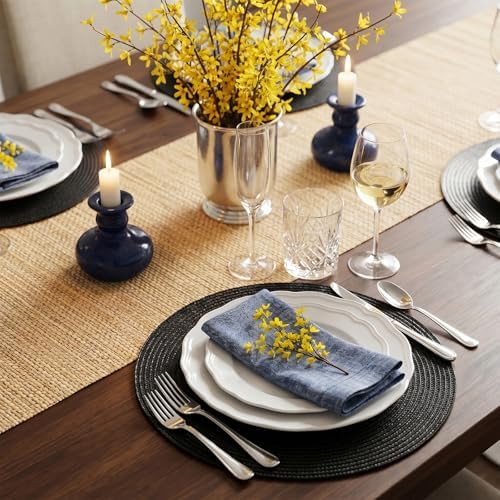 AHHFSMEI Round Braided Placemats Set of 4 15 Inch Black Table Mats