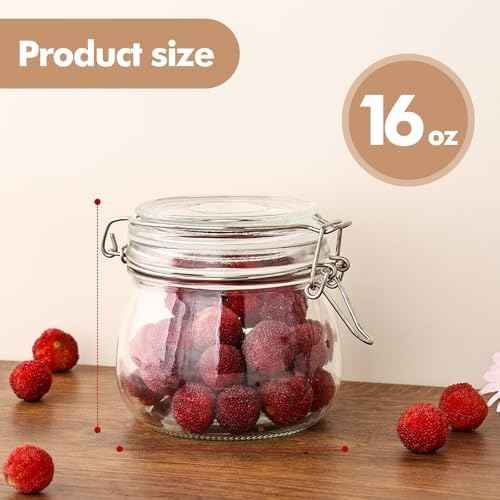 Liuruiyu 16oz - 6 Pack Round Glass Jars with Airtight Lid, Wide Mouth