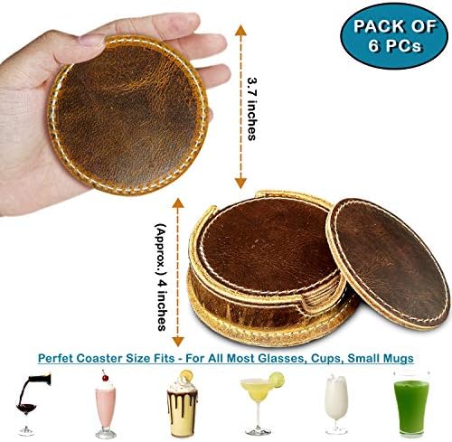 Rustic Town Leather Coasters for Drinks - Cup Coasters Coffee Table