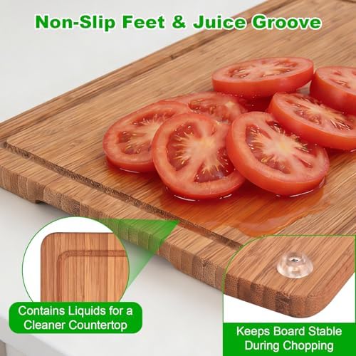 Bamboo Cutting Boards for Kitchen, 3 Piece Bamboo Cutting Board Set
