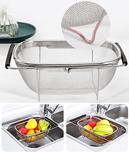 AJIODA Over The Sink Colander, 4 Quarts Stainless Steel Oval Colander