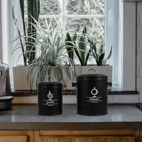 2pcs Black Metal Potato and Onion Storage Bin for Pantry Kitchen Use