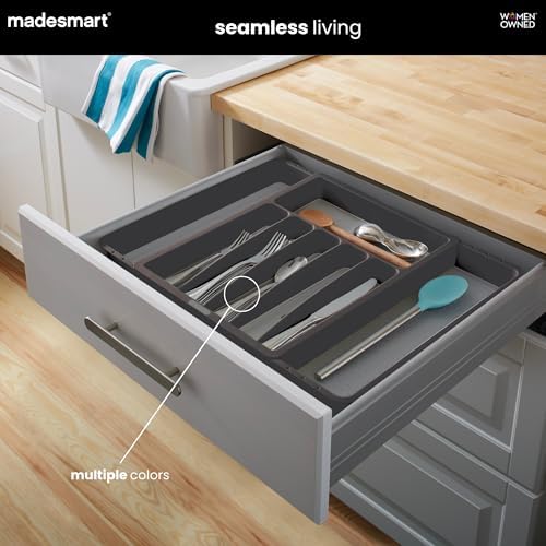 madesmart Classic Expandable Compartment Silverware Tray, White