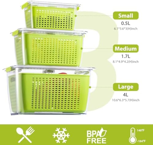 LUXEAR Fresh Produce Saver, 3-Pack, BPA-Free