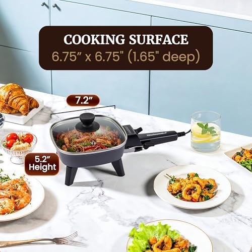 Elite Gourmet 7" Personal Electric Skillet, 600W, Nonstick, Compact