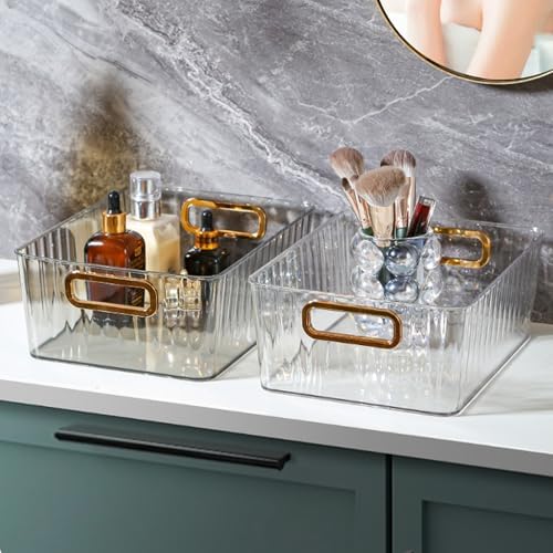 4 Packs Clear Plastic Storage Bin, Pantry Organizer Bin
