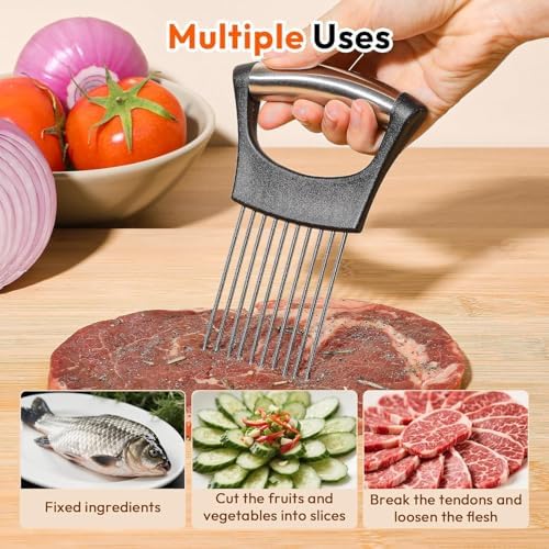 Onion Slicer, Stainless Steel Onion Holder for Slicing with Protective