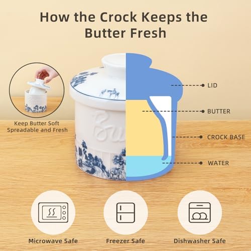 Butter Crock with Lid for Countertop, Chinoiserie Butter Bell Dish